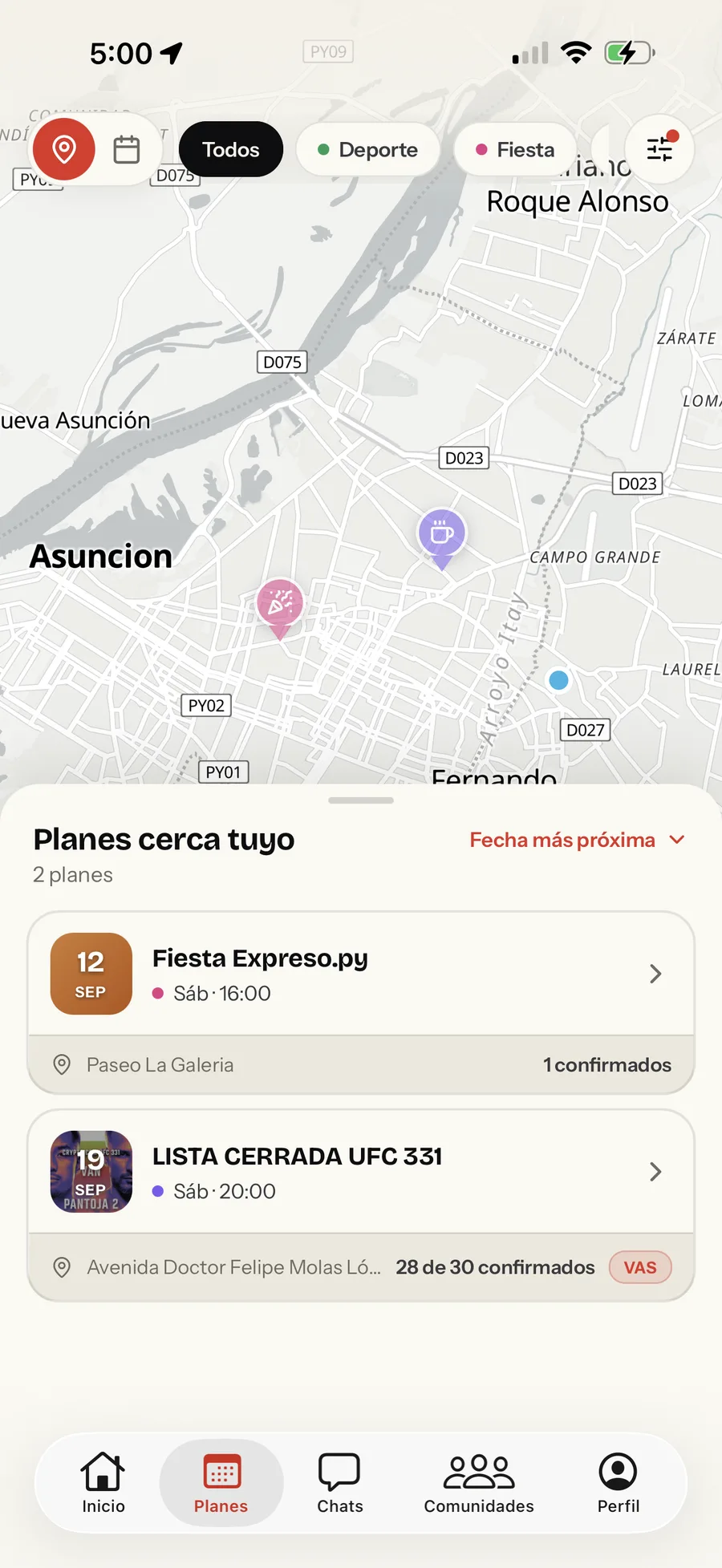Mapa en vivo con planes cerca tuyo